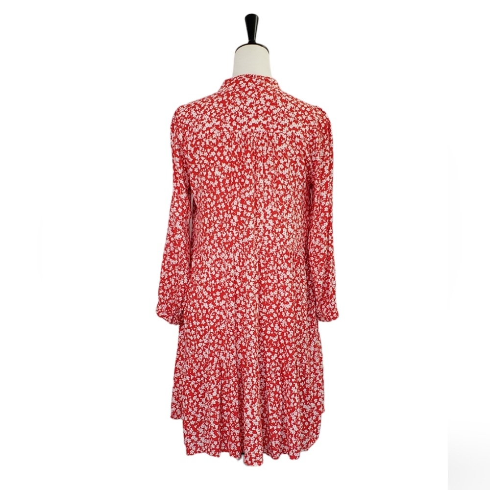 J. Crew Ditsy Floral Tiered Shirtdress Sz S  Red White Cottagecore Twee Prarie - Picture 5 of 13